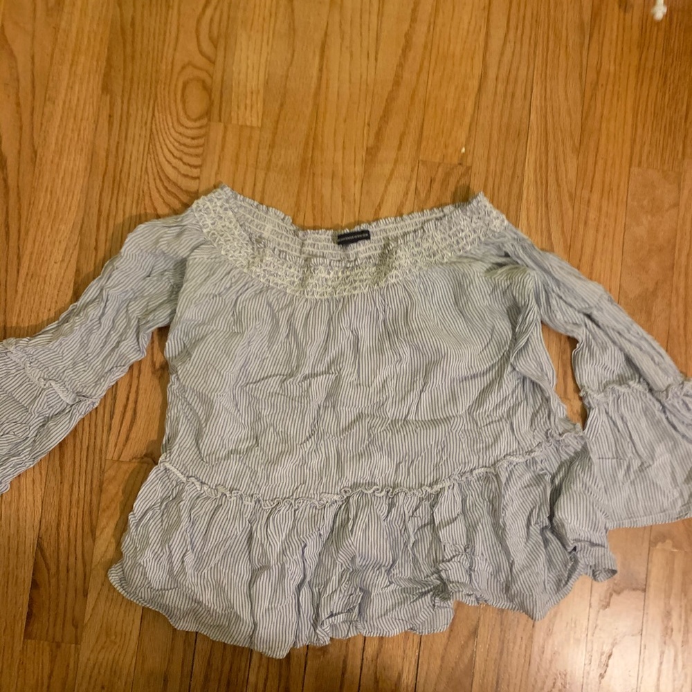 blue and white striped off shoulder top blouse L